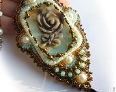 Amazonite rose -  Amazonite Pendant Necklace, Bead Embroidered with stone carving.