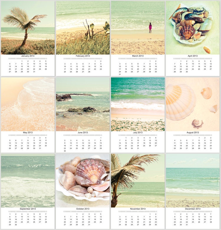 2013 Beach Calendar, Buy 3 get 1 for free, Beach Photography, Office calendar, 5x7 loose leaf calendar, 12 mini prints, desk calendar