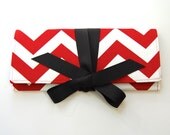 SALE Red and white chevron clutch with black bow. The ALEXIS Clutch.