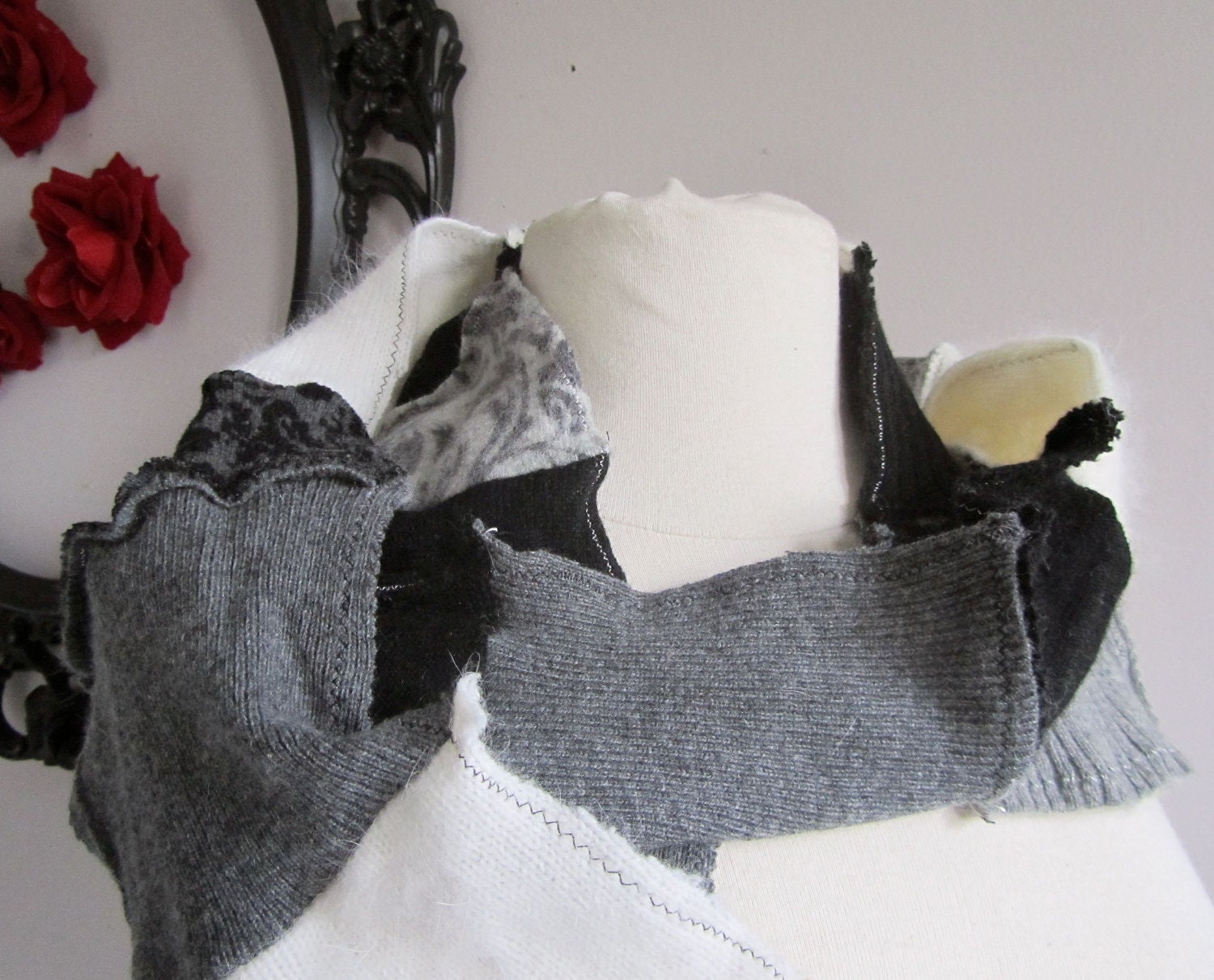 Striped Sweater Scarf - eco friendly reconstructed knit