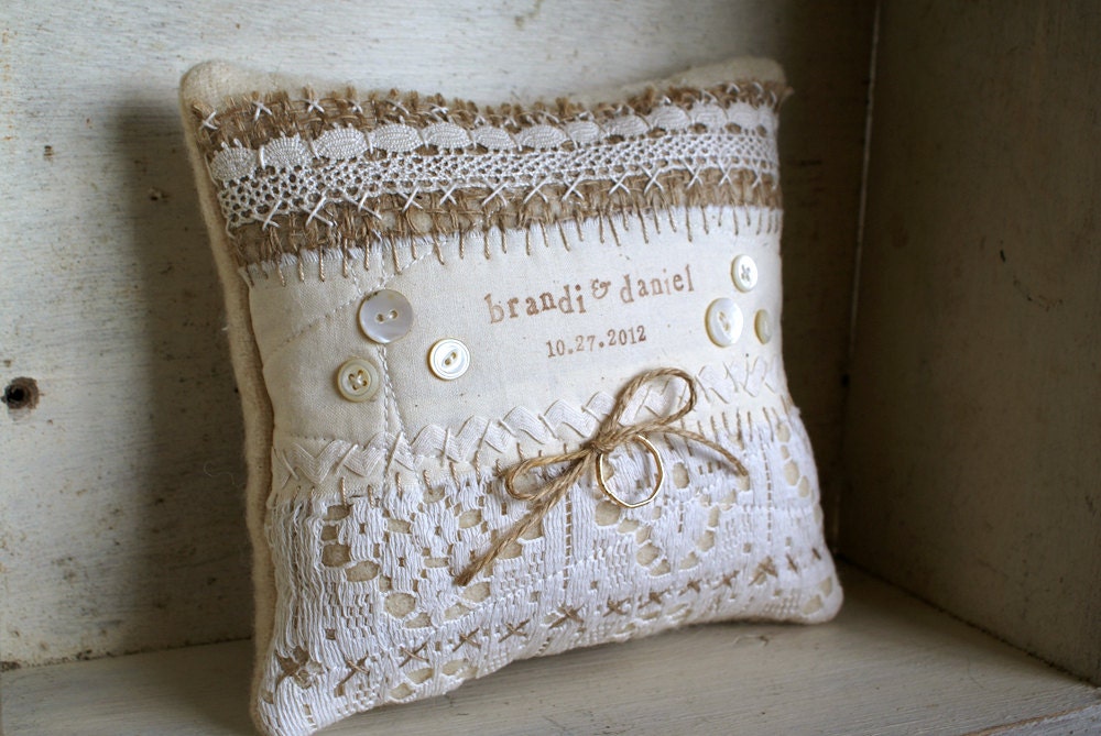 Custom Personalized Vintage Lace Wedding Ring Bearer Pillow -- Handmade in Ireland