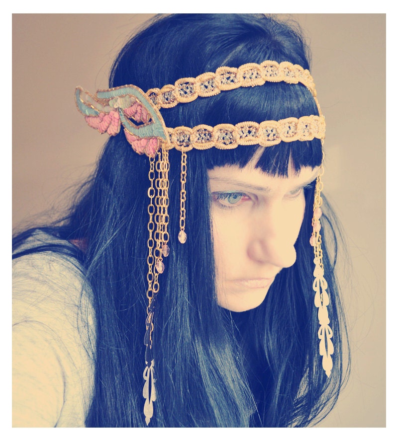 Fairy Queen Headpiece Art Deco with Sequin Wings vintage trims and bead work headdress