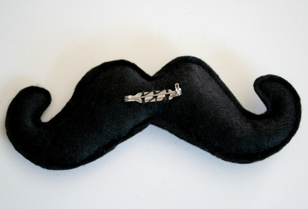 Mustache pin black felt stuffed brooch