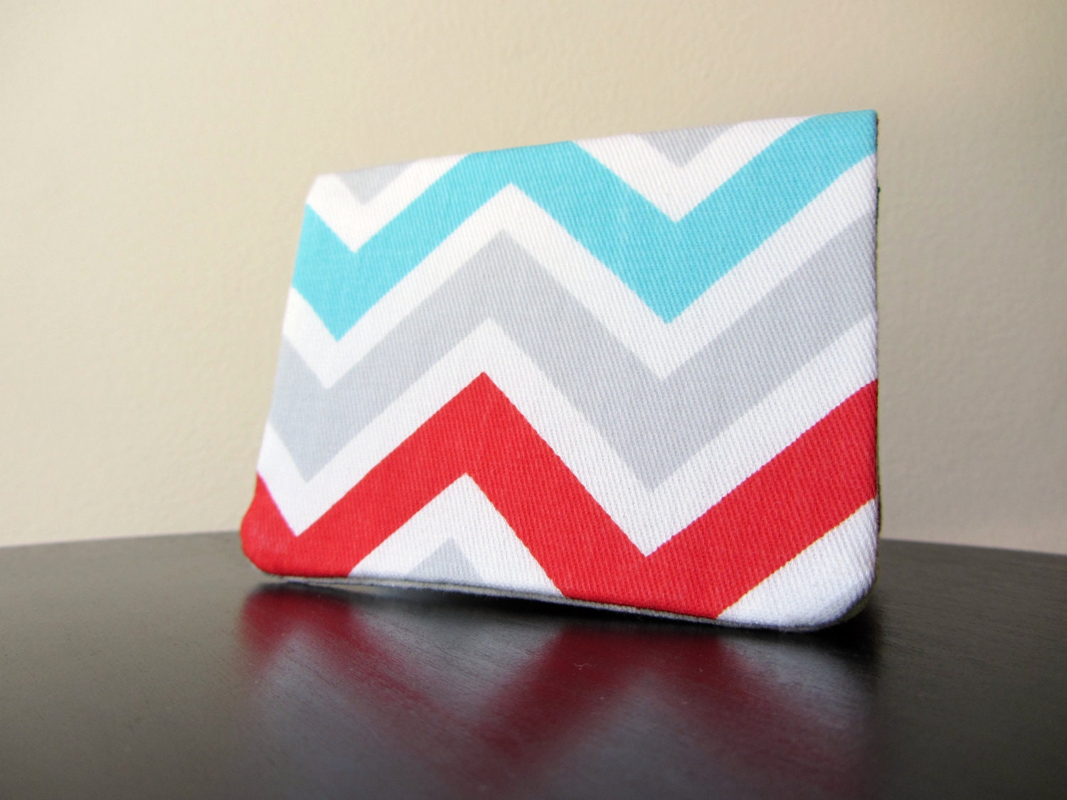 Card Wallet - Red Aqua Blue Lime Green Steel Gray Chevron