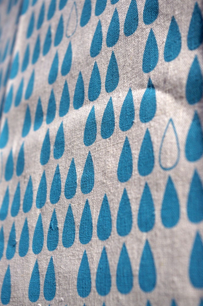 Fabric Panel -  'Raindrops' (blue on cream hemp/organic cotton)