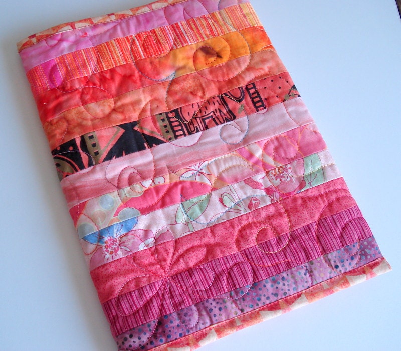 Horizontal Strips Quilted Art  Journal Cover  - Sunset colors - Pamelaquilts