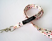Long Fabric Lanyard - Pink Brown Dots