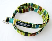 Long Fabric Lanyard - Green Brown Stripes