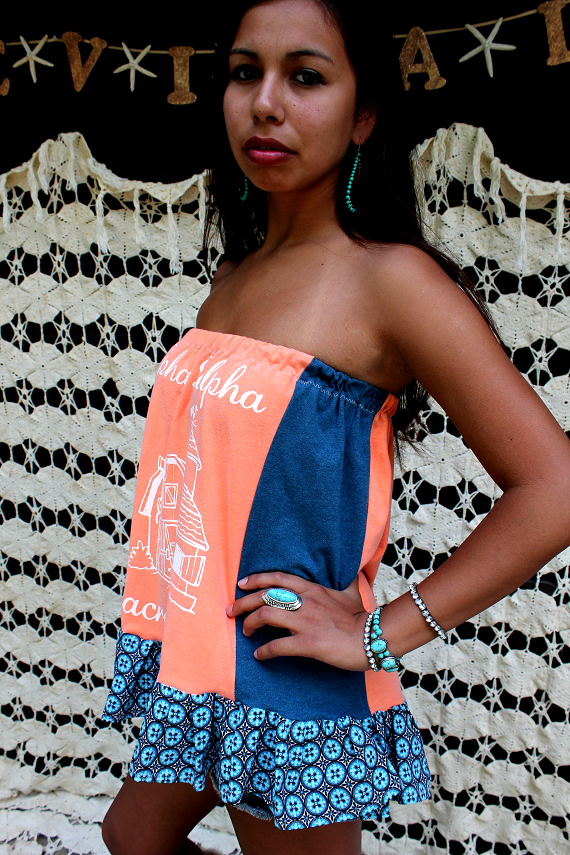 SALE--REVIVAL OOAK Upcycled TShirt Tube Top/Shirt, Coral Lacrosse, Medium to Large, Eco Friendly, Repurposed, Recycled Clothing