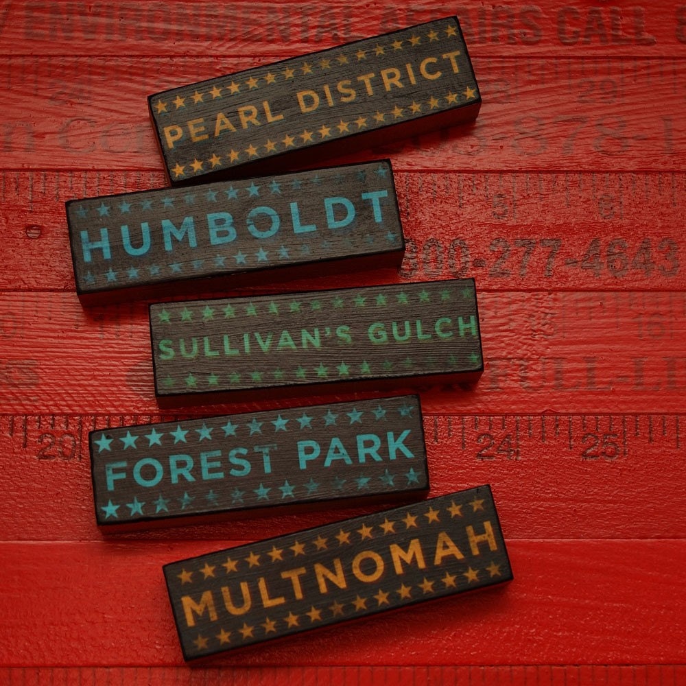 Portland Art Hoods on Wood Five Art Block Set Valentines Day Gift