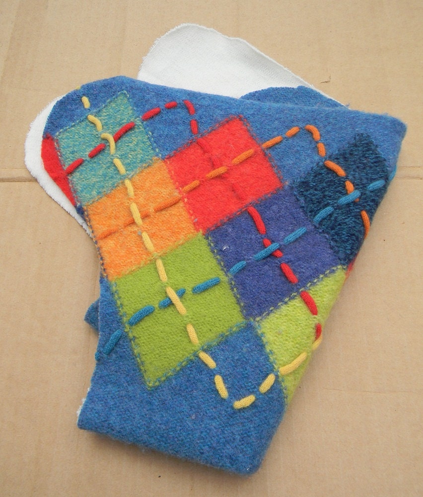 Nifty Nappy One Size Woolie Wrap Cloth Diaper Covers Blue with Rainbow Argyle and Stitching