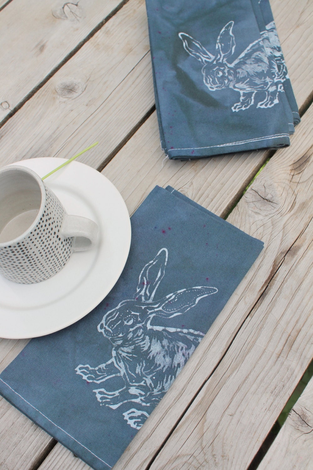 4 speckled slate blue dinner napkins