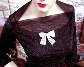BLACK GLITTER TOP / small / You Bad Girl sexy diva decadent fashion / ivory  trim lace handmade bow emo morticia punk rock halloween glamour
