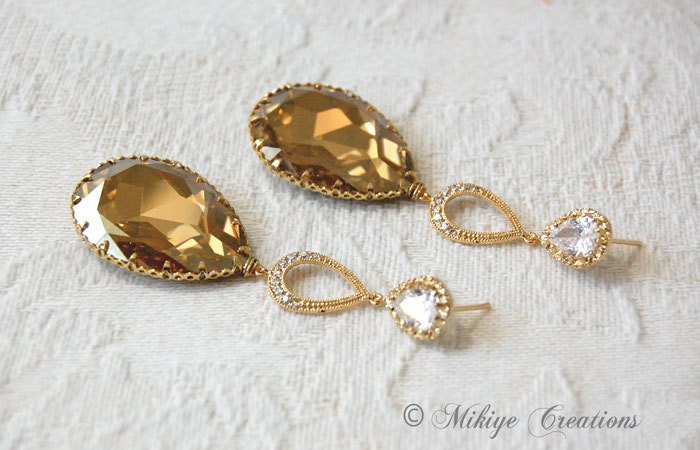 Chandelier Bridal Wedding Swarovski Crystal Cubic Zirconia Large Drop Earrings - Tiffany In Gold