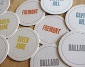 SEATTLE Letterpress Neighborhood Coasters (Pack of 10)