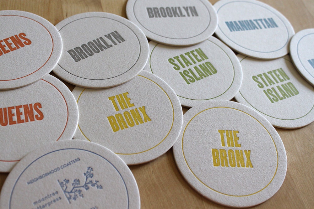 NEW YORK CITY Letterpress Neighborhood Coasters (Pack of 10)