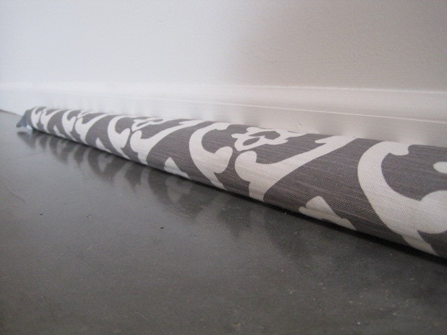 G R A Y damask draft guard, door draft stopper, draft snake