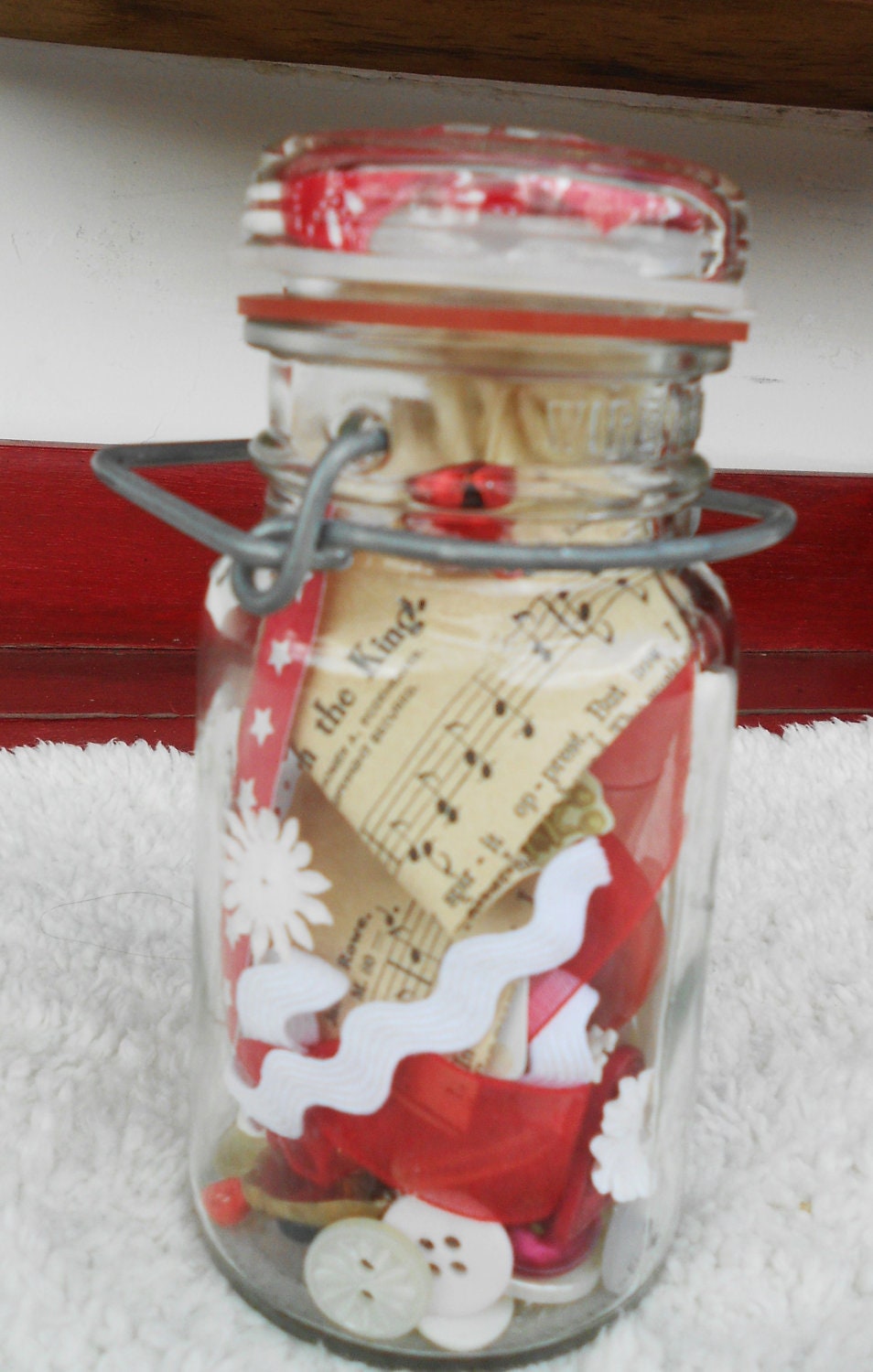 Red and White Whimsy Jar