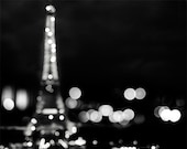 Eiffel Tower Photo, Black and White Photography, Romantic Paris Decor, Modern, Minimal, Lights, Monochrome - Spangled Night