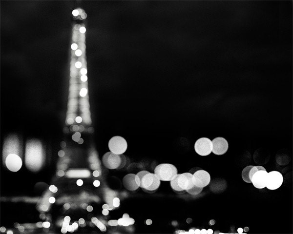 Eiffel Tower Photo, Black and White Photography, Romantic Paris Decor, Modern, Minimal, Lights, Monochrome - Spangled Night