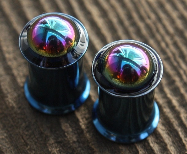 0ga 8mm double flared rustic rainbow plugs