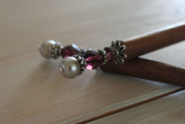 Silver and Amethyst Wood Hair Stick