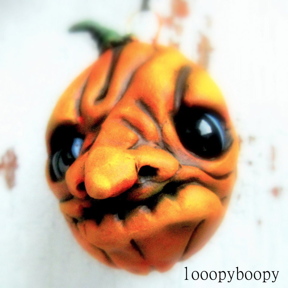 Halloween Pumpkin Ornament OOAK Angry Gourd RESERVED for GRIP