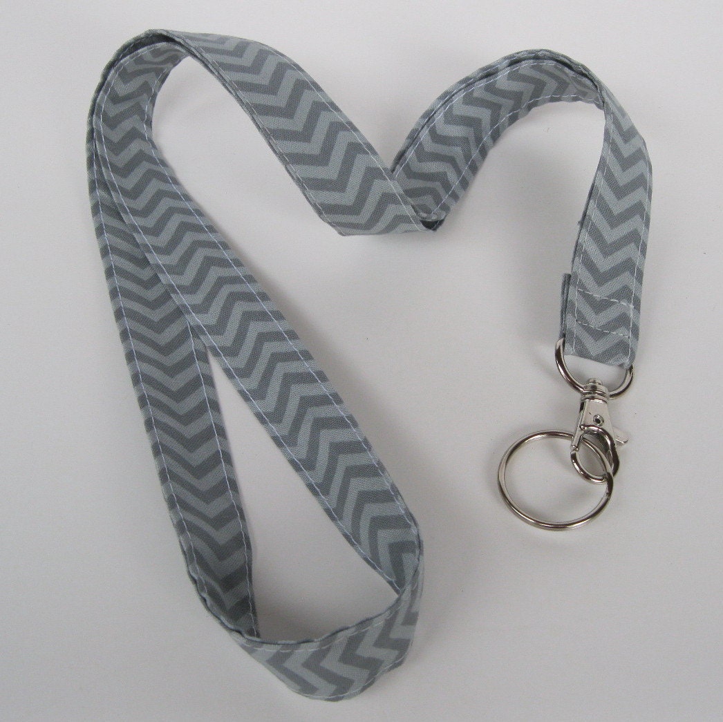 Badge LANYARD ID Key Holder - Dark/ Light - Gray/ Grey Chevron Zig Zag Fabric