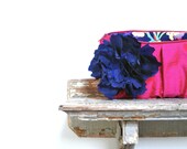 colorful silk wedding clutches, navy and fuchsia personalized clutches for bridesmaids, neon pink