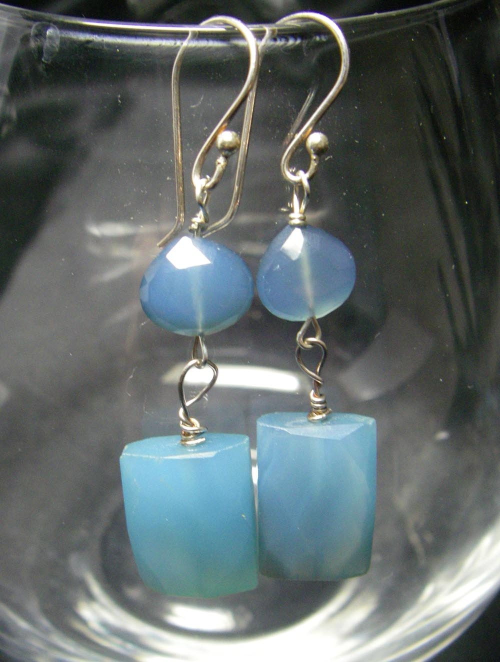 Lovely Blue Chalcedony Silver Earrings