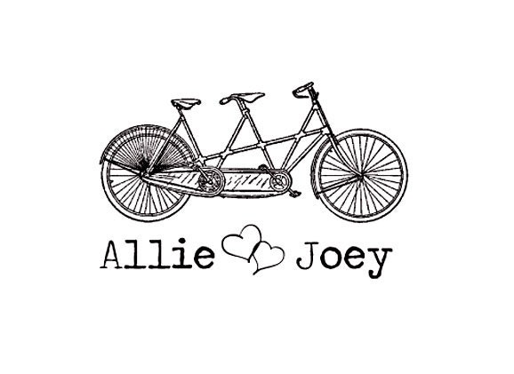 Bicycle built for two custom tandem bike Rubber Stamp great for weddings