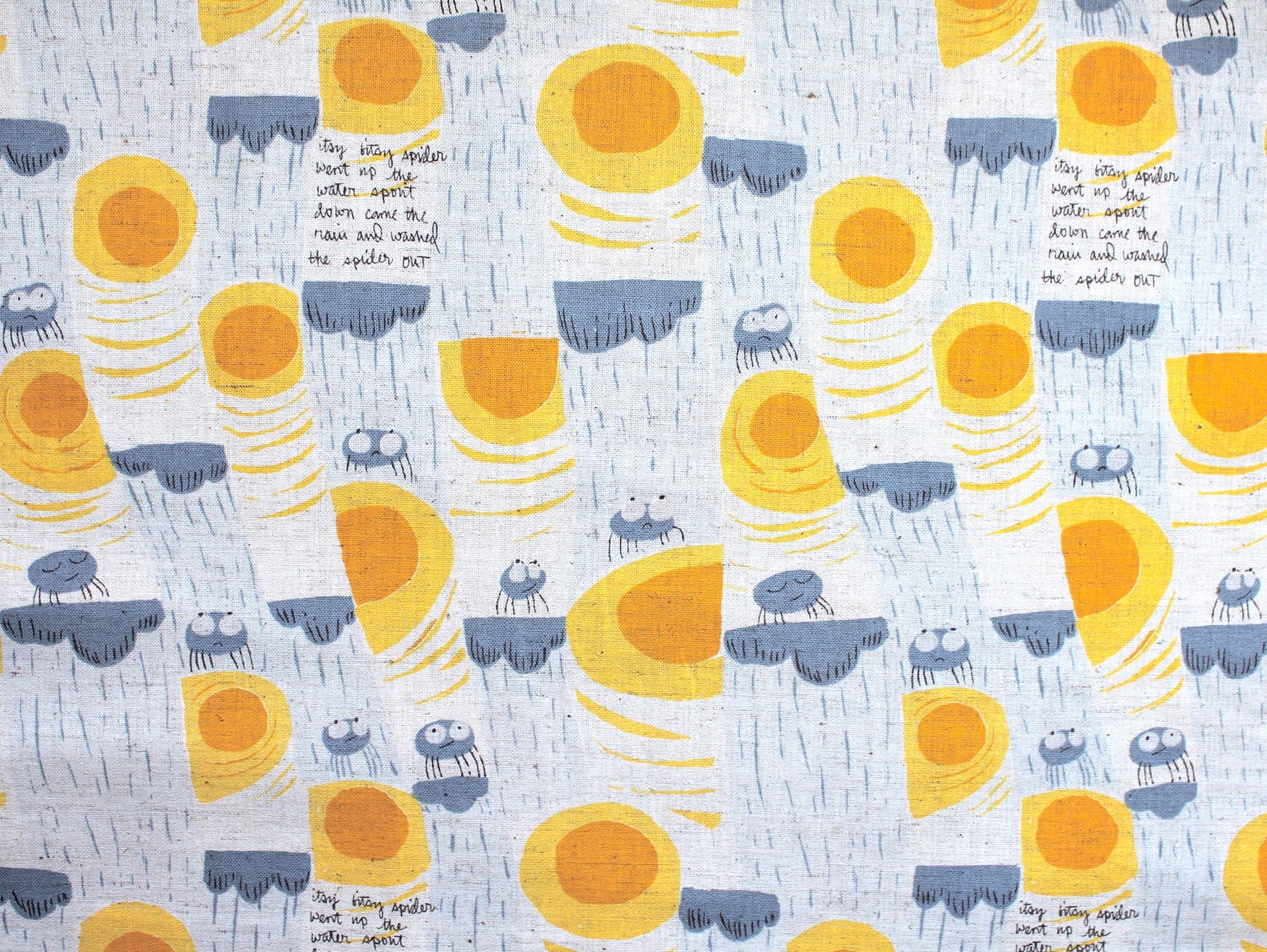 Japanese Fabric Heather Ross for Kokka Nursery Versery - Itsy Bitsy Spider - grey
