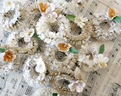 3 mini pastel 1-1/2" coffee and cream bottle brush wreaths with vintage millinery