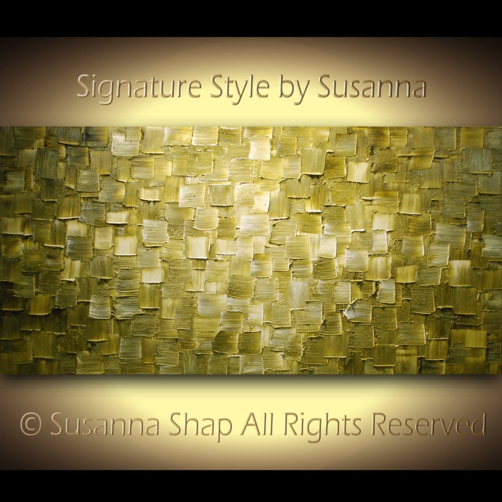 Original Large Abstract Fine Art on Canvas Textured Olive Green Moden Palette Knife Painting Ready to Hang 48x24 by Susanna