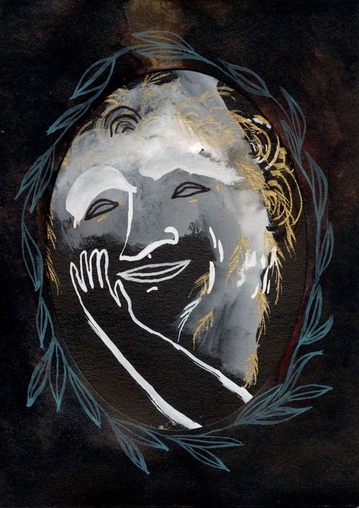 Smiling Man Original Painting in Oval Window Card