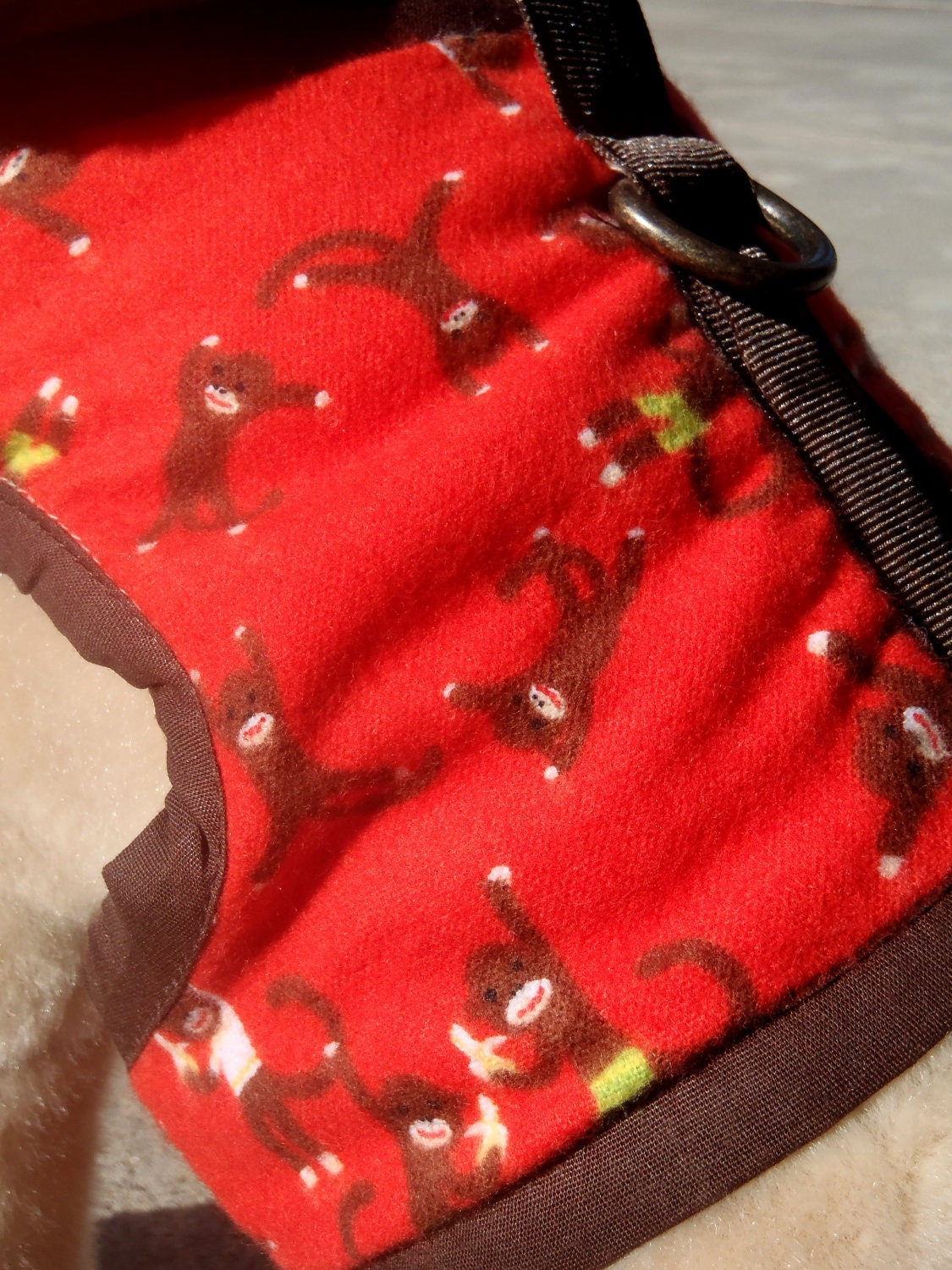 Sock Monkey - Organic Cotton Super Soft Harness Vest - Fully Lined - Choose Your Size