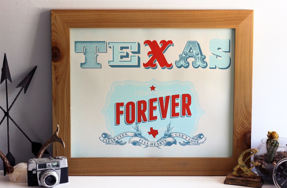 Texas Forever - Friday Night Lights Inspired Hand Printed Silkscreen 16 x 20 Art Print - Hero Design Studio