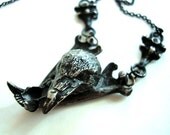 Raven In The Jaw Bone, Exclusive Necklace with Vertebra Bails, Gothic Darkness Vintage Patina