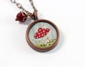 Small Red Toadstool Forest Mushroom Hand Painted Necklace