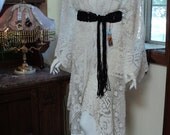 1970's Boho,Gypsy, Prairie,Antique Handmade Filet Lace Coat Dress