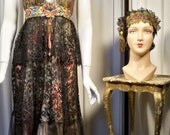 Antique Lace Dress Vintage Lame Halter With Embroidered Flower Applique