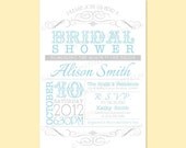 Custom Vintage Retro Bridal Shower Party Invitation Invite Printable Digital Design - Classic Swirl Borders / Typography / Old Fashioned