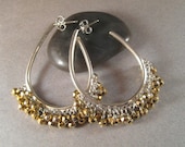 Pyrite Hoop Earrings, Faceted Pyrite Hoop Earrings, Sterling Silver Hoop Earrings, Big Hoop Earrings, Cluster Earrings