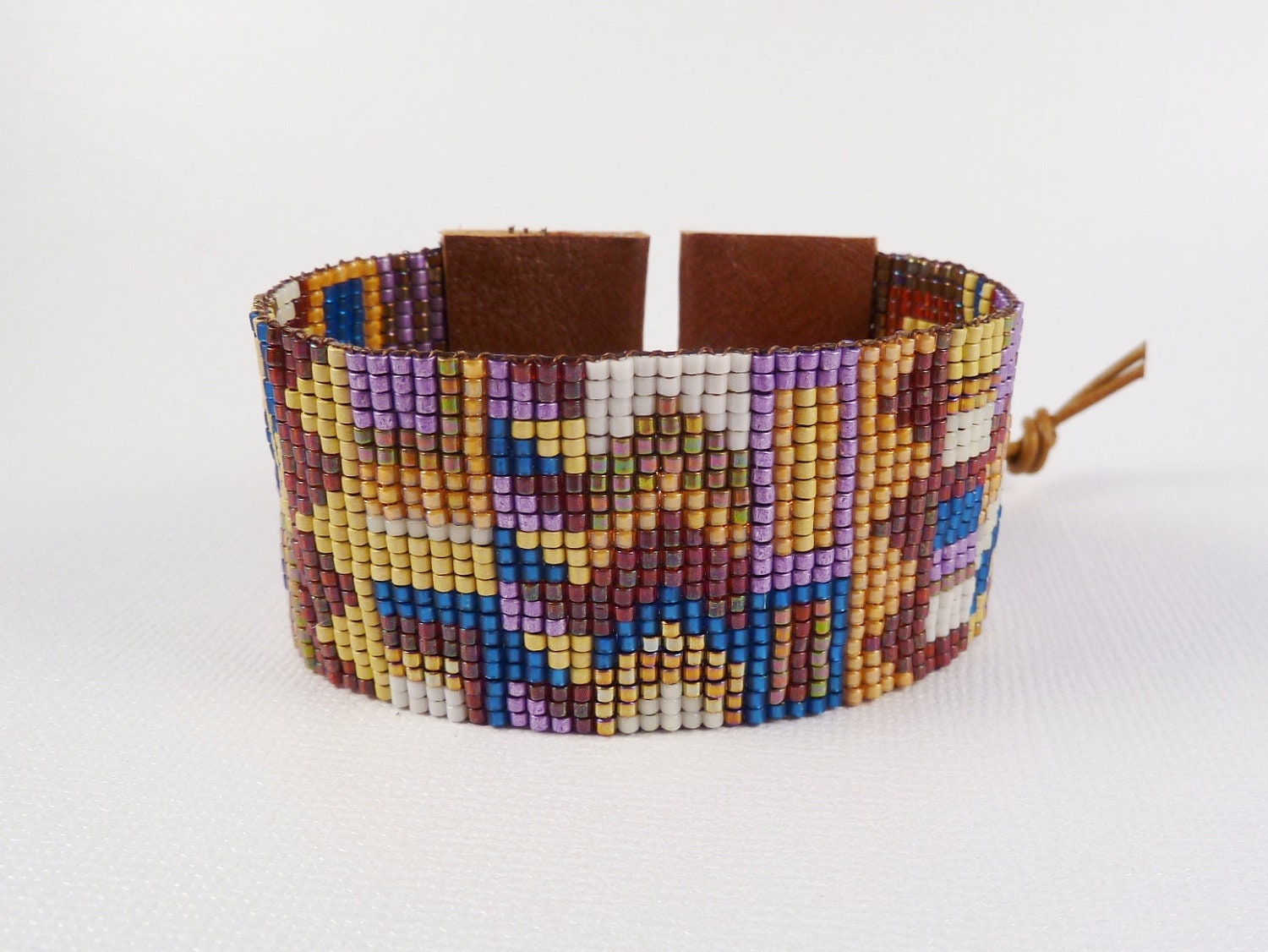 Autumn Colors Geometric Tribal, Bead woven Friendship bracelet, cuff,