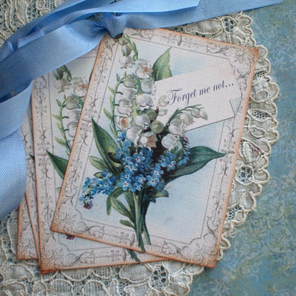 Floral Tags - Lily of the Valley Tags - Forget Me Not Tags - Blue - Set of 6