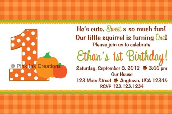 Little Pumpkin Birthday Invitation - girl or boy - Any Color Il_570xn