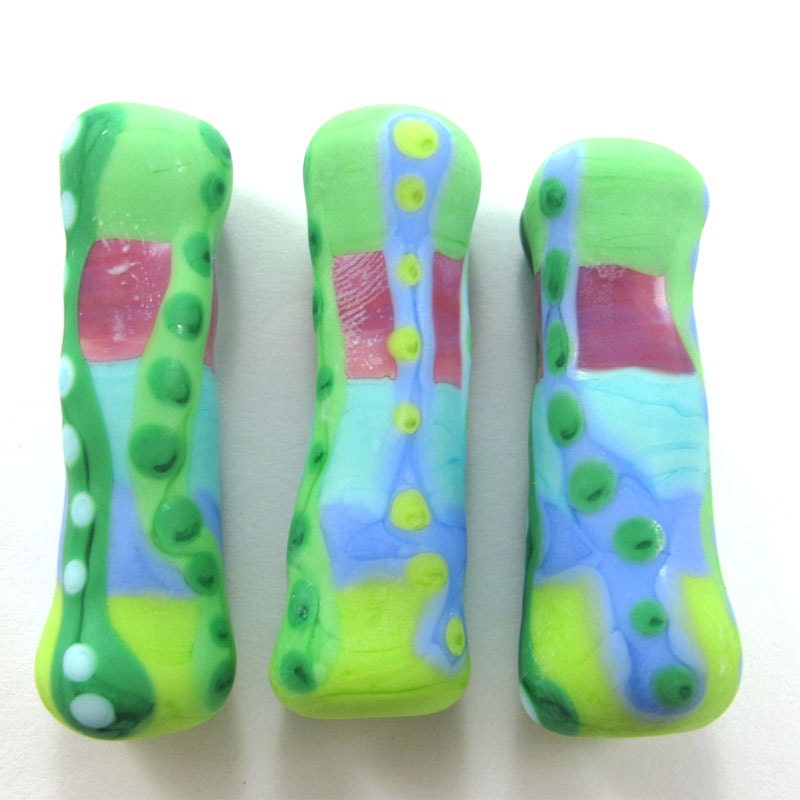 Sale - Handmade Lampwork bead glass focal - Lampwork beads set - Bone Beads (3) SRA
