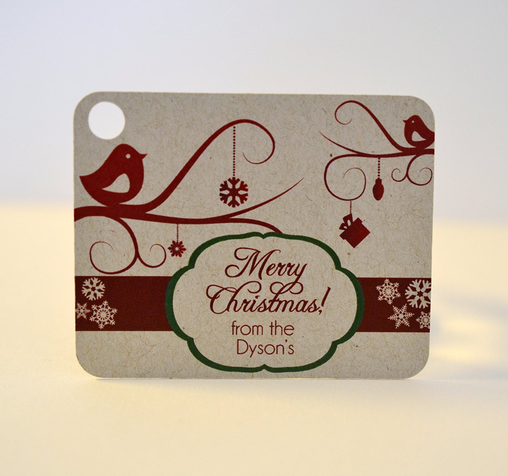 Merry Christmas Gift Tags Thank You Tags Packaging Bird Red Green Tree