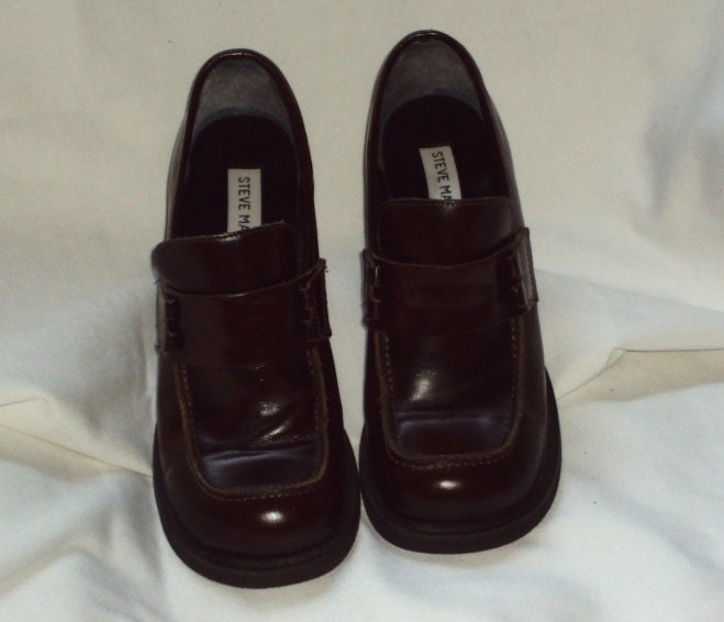 Steve Madden Vintage 90,s Chunky Brown Loafers w Stacked Heel Shoes ...
