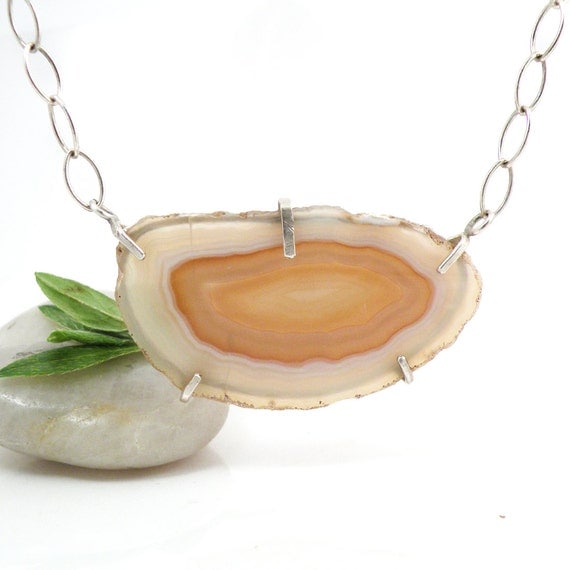 Sterling Silver Geode Slice Necklace Chunky Chain Bohemian Jewelry - Geode Necklace